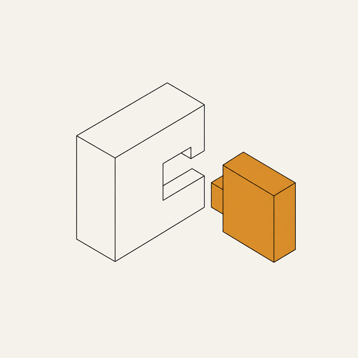The mortise mark — a solid block with one precise notch, the karigar fitted in to carry load.